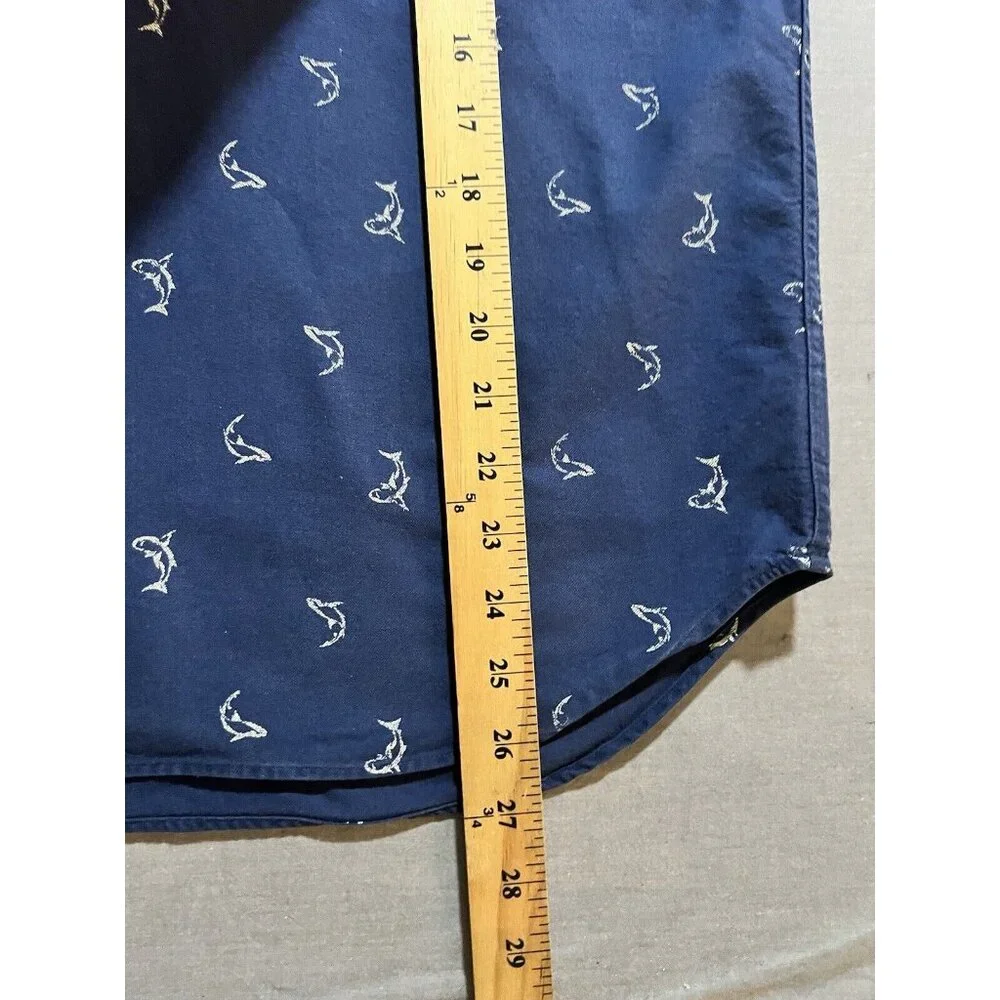 Ralph Lauren All Over Sharks 1/2 Button Shirt Mens‎ S Blue Short Sleeve Pullover